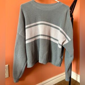 Hollister Green and White Striped Oversized Sweater